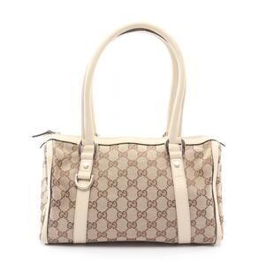 Gucci Abbey GG Canvas Handbag Leather Beige Brown Ivory White